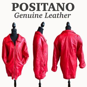 Leather Positano Jacket Front Zip Dolman Sleeves Quilted Lining Pockets Red